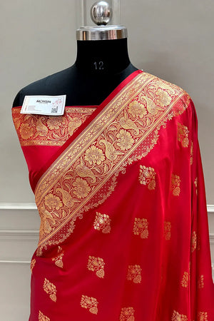 Red Golden Zari Katan Silk Banarasi Saree