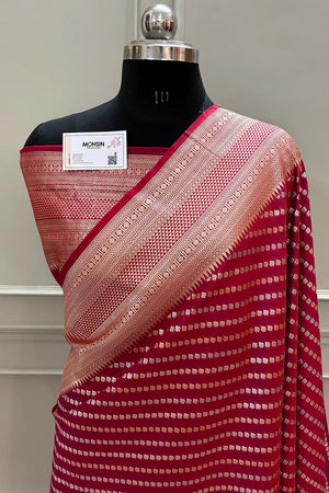 Red Tent Buti Katan Silk Banarasi Saree