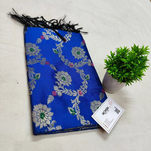 Royal Blue Meenakari Satin Silk Banarasi Dupatta