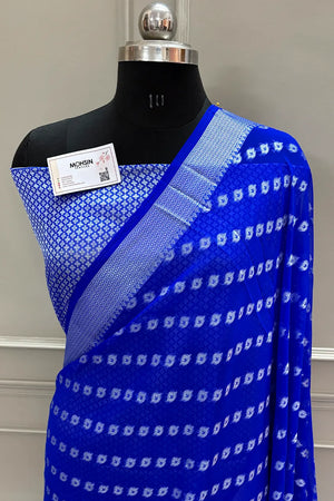 Royal Blue Resham Zari Georgette Silk Banarasi Saree