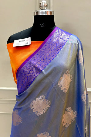 Royal Blue and Orange Gulaboo Banarasi Silk Saree