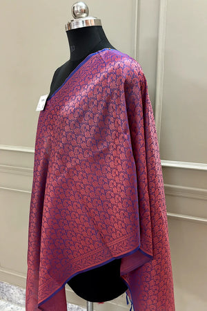 Rust Resham Zari Silk Banarasi Stole