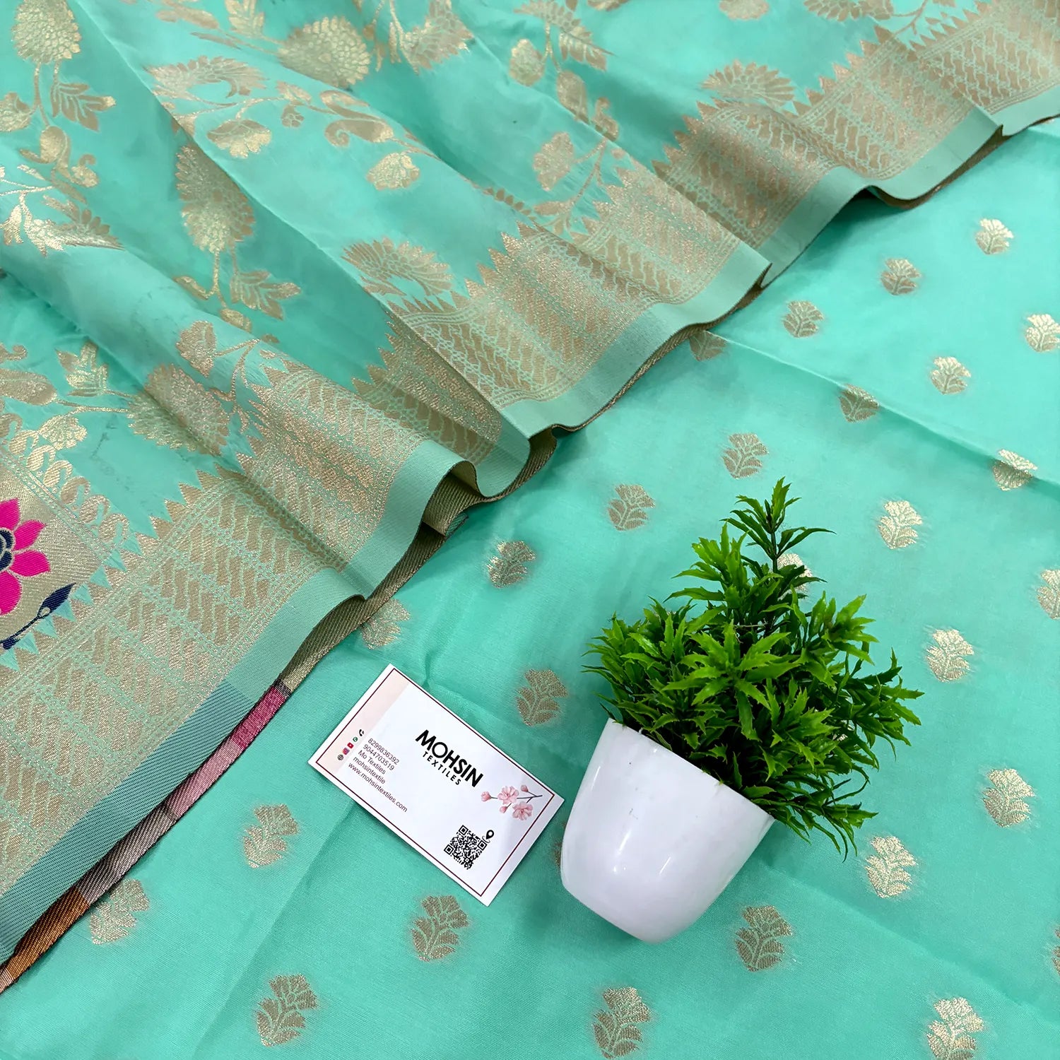 Sea Green Gulbagh Satin Silk Banarasi Suit