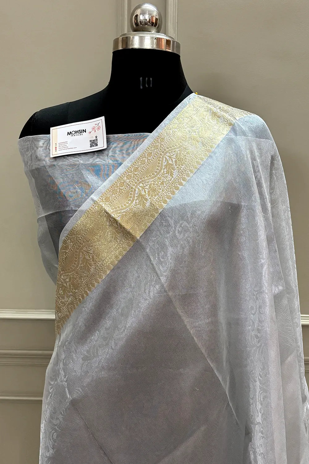 Silver Ambose Tissue Silk Banarasi Saree