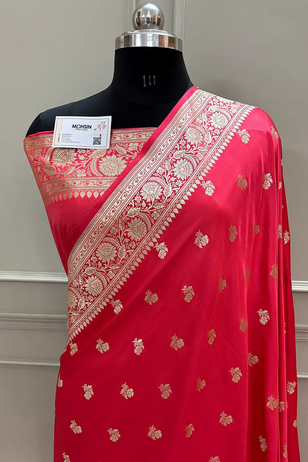 Strawberry Chaman Buti Katan Silk Banarasi Saree