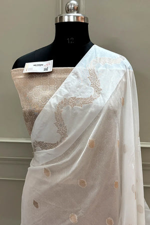 White Golden Zari Raw Mango Banarasi Saree