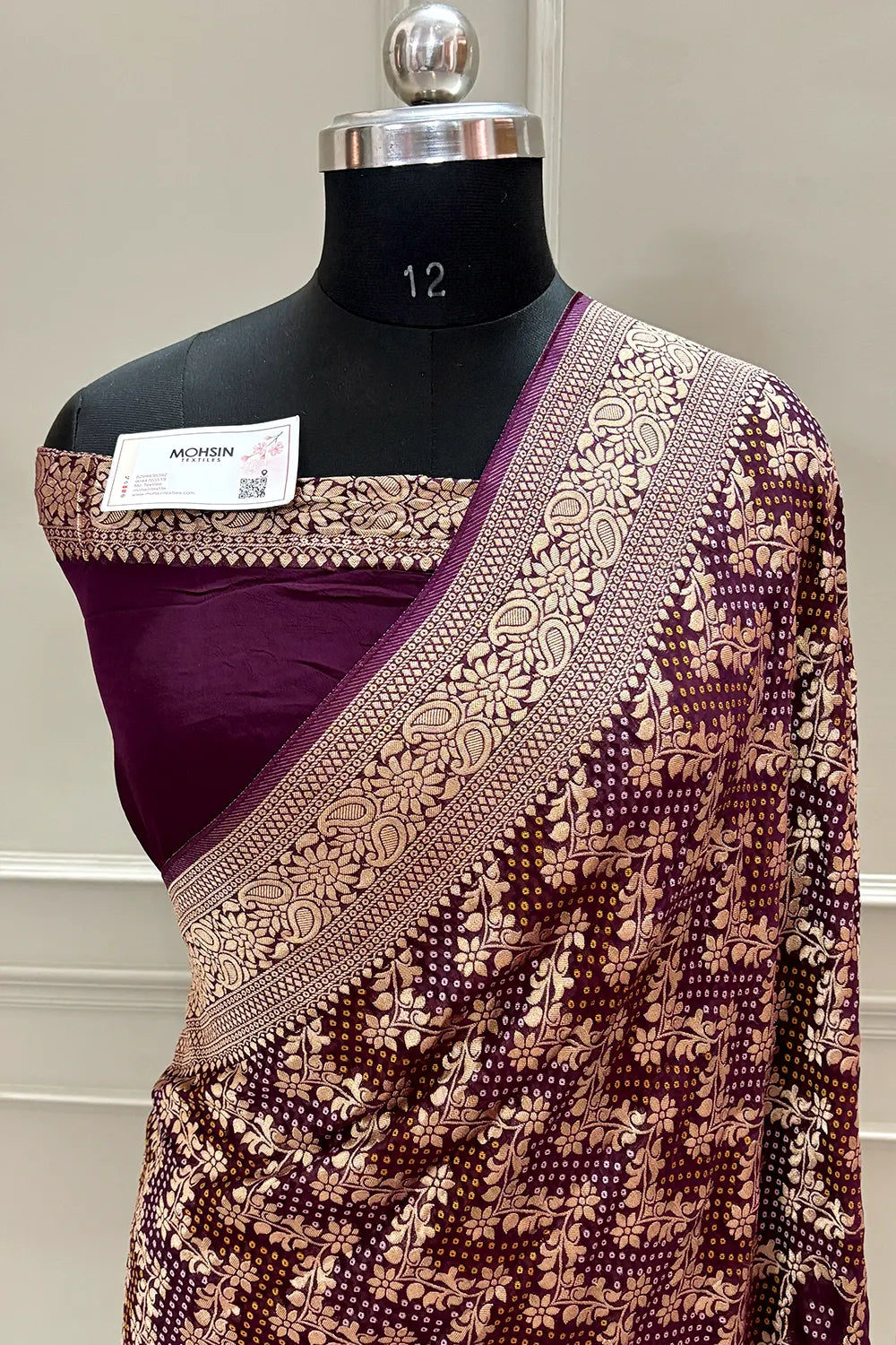 Wine Bandhej Georgette Silk Banarasi Saree