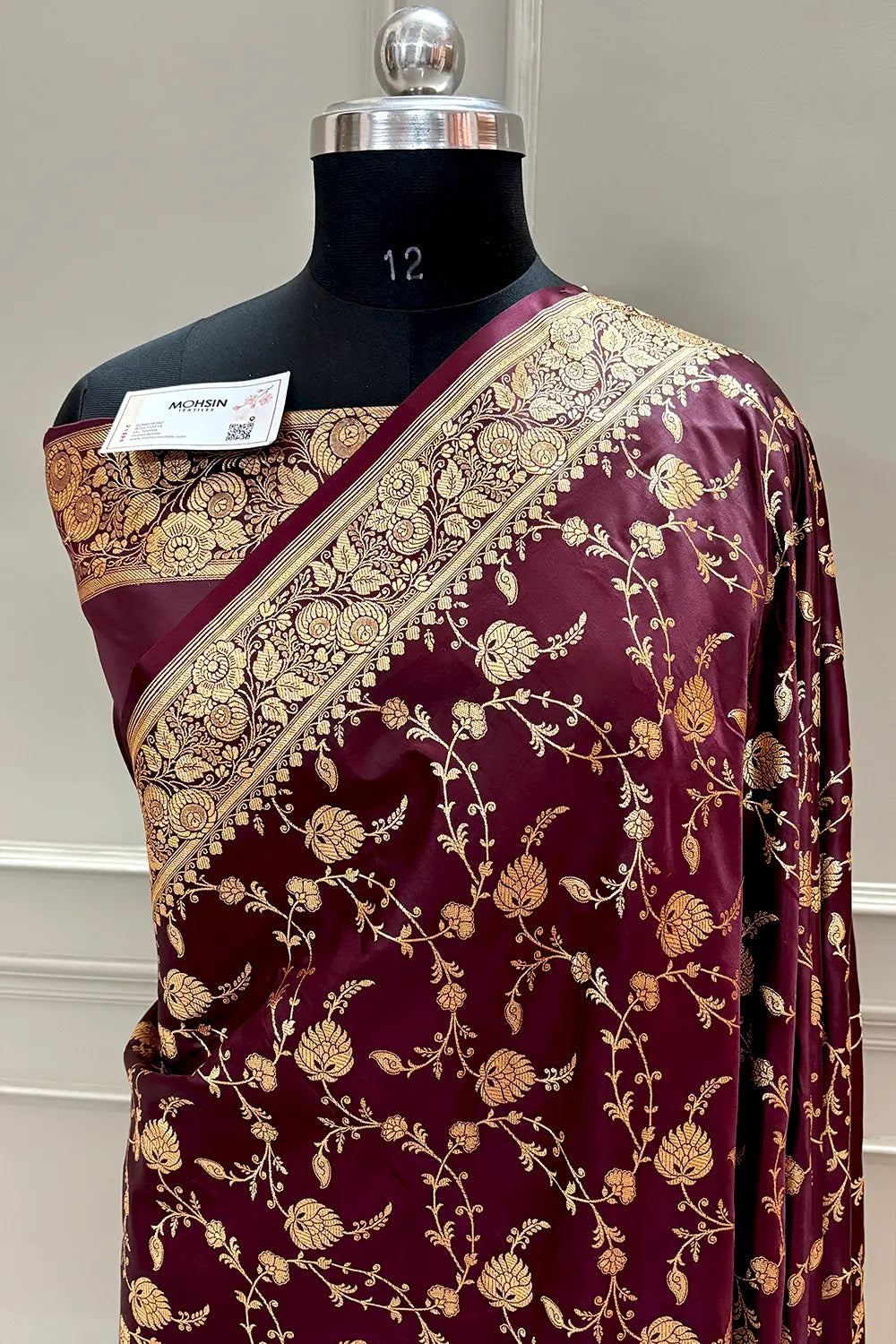 Wine Jangla Katan Silk Banarasi Saree