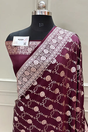 Wine Ropeway Jaal Katan Silk Banarasi Saree