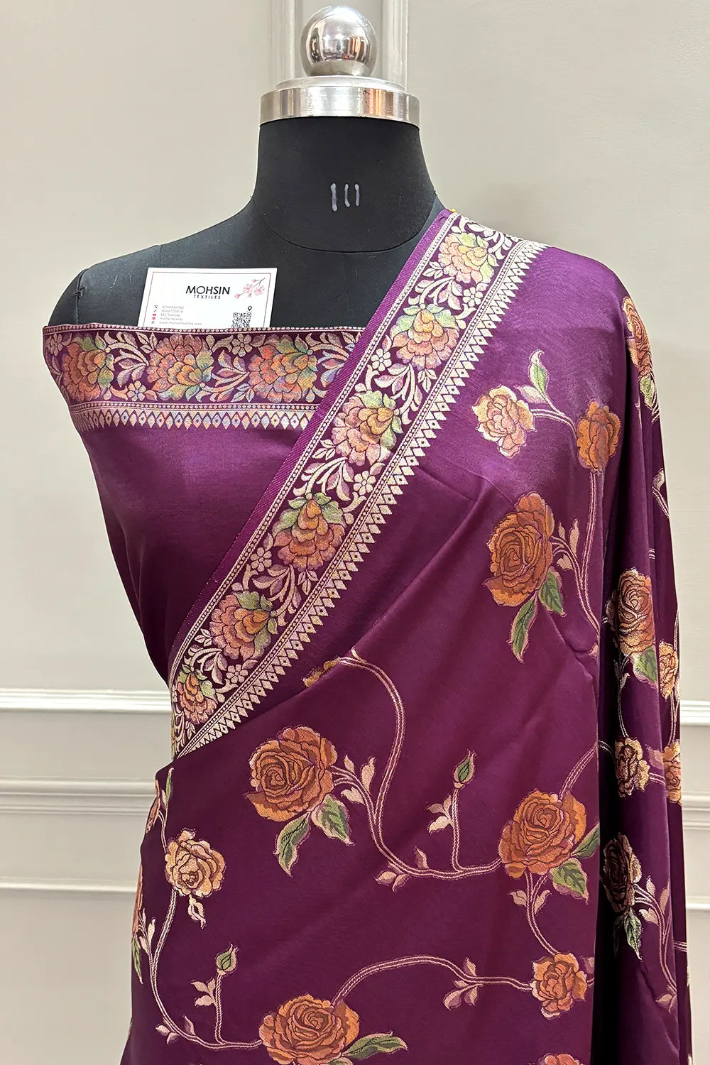 Wine Rosy Jaal Georgette Silk Banarasi Saree