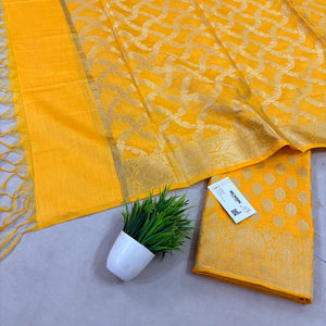 Yellow Golden Zari Resham Silk Banarasi Suit