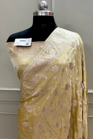 Yellow Kesari Jaal Katan Silk Banarasi Saree