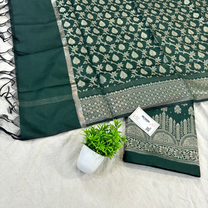 Bottle Green Frozen Tree Satin Silk Banarasi Suit