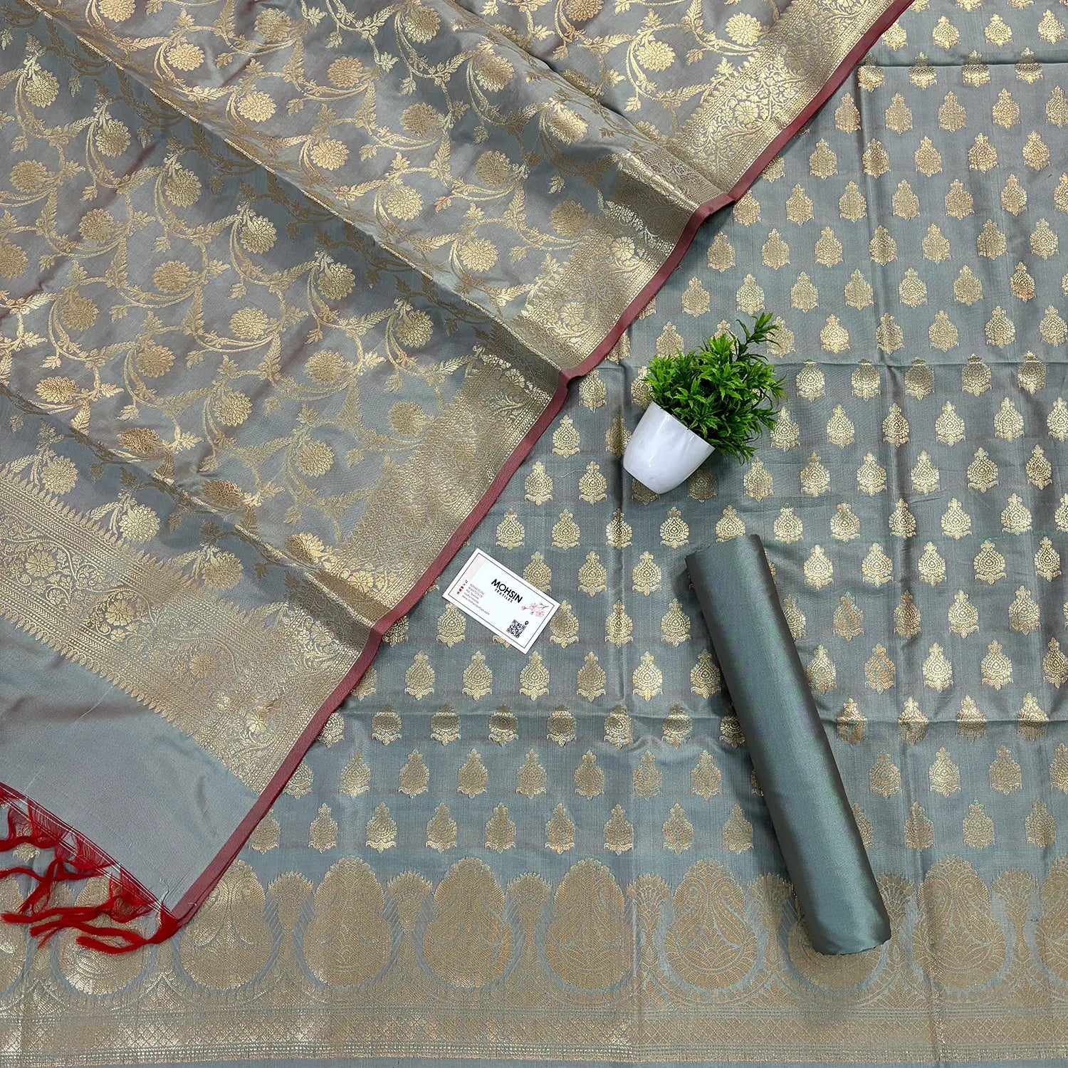 Mint Green Gumbad Crown Satin Silk Banarasi Suit