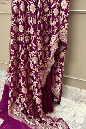 Purple Guldasta Pure Georgette Silk Banarasi Suit