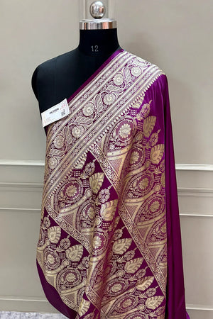 Purple Royal Plain Katan Silk Banarasi Saree