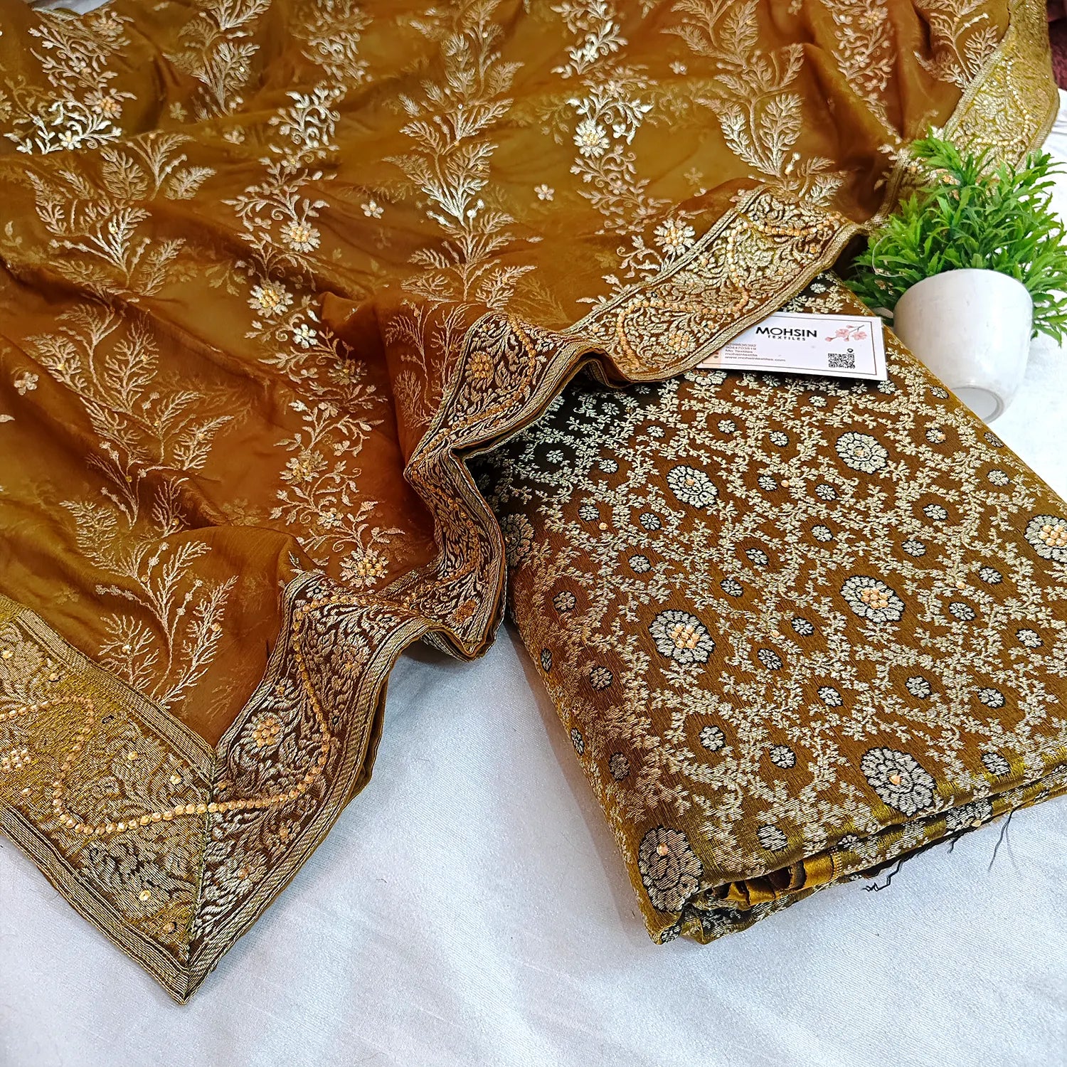Mustard Stone Work Kimkhab Silk Banarasi Gharara