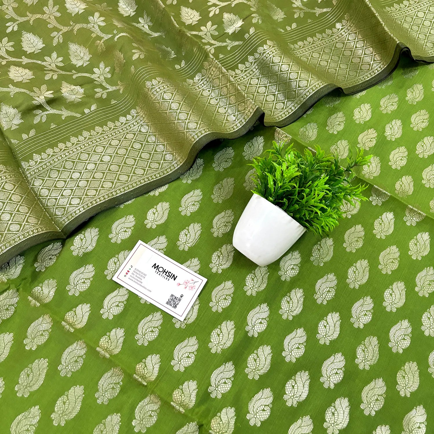 Mehendi Holika Satin Silk Banarasi Suit