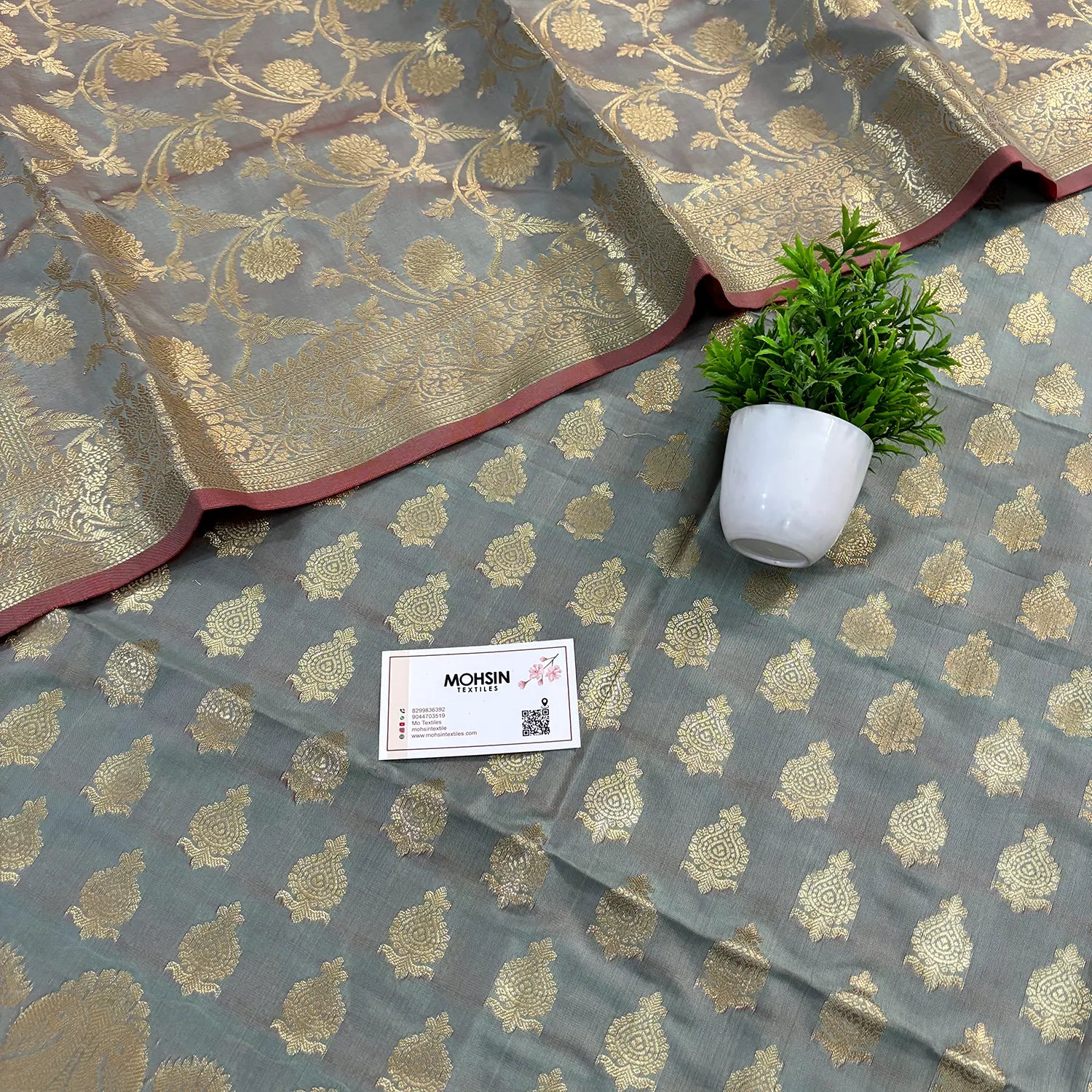 Mint Green Gumbad Crown Satin Silk Banarasi Suit