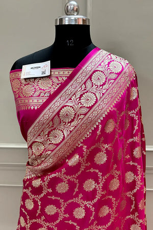 Pink Golden Zari Katan Silk Banarasi Saree