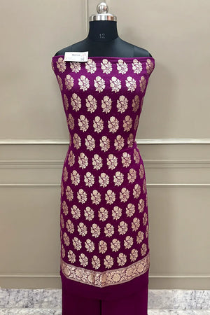 Purple Guldasta Pure Georgette Silk Banarasi Suit