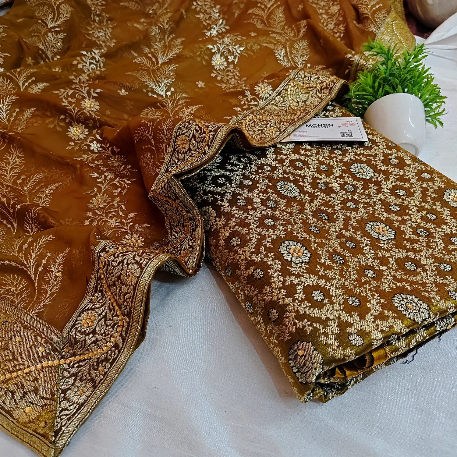 Mustard Stone Work Kimkhab Silk Banarasi Gharara