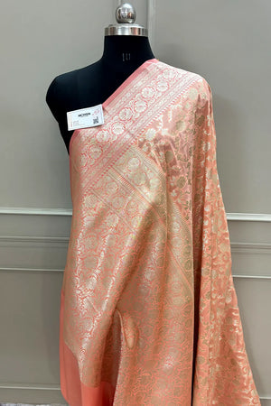 Peach Gulabi Jaal Katan Silk Banarasi Saree