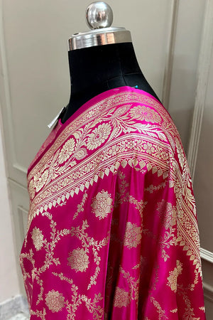 Pink Golden Zari Katan Silk Banarasi Saree