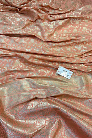 Peach Gulabi Jaal Katan Silk Banarasi Saree