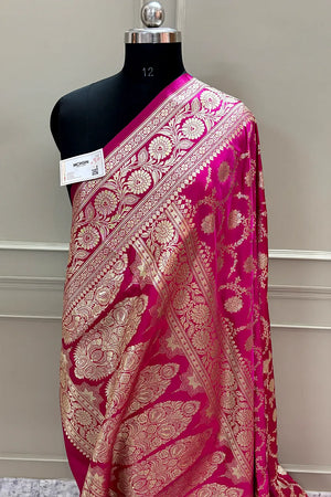 Pink Golden Zari Katan Silk Banarasi Saree