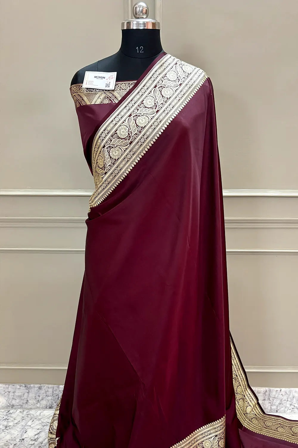 Wine Royal Plain Katan Silk Banarasi Saree