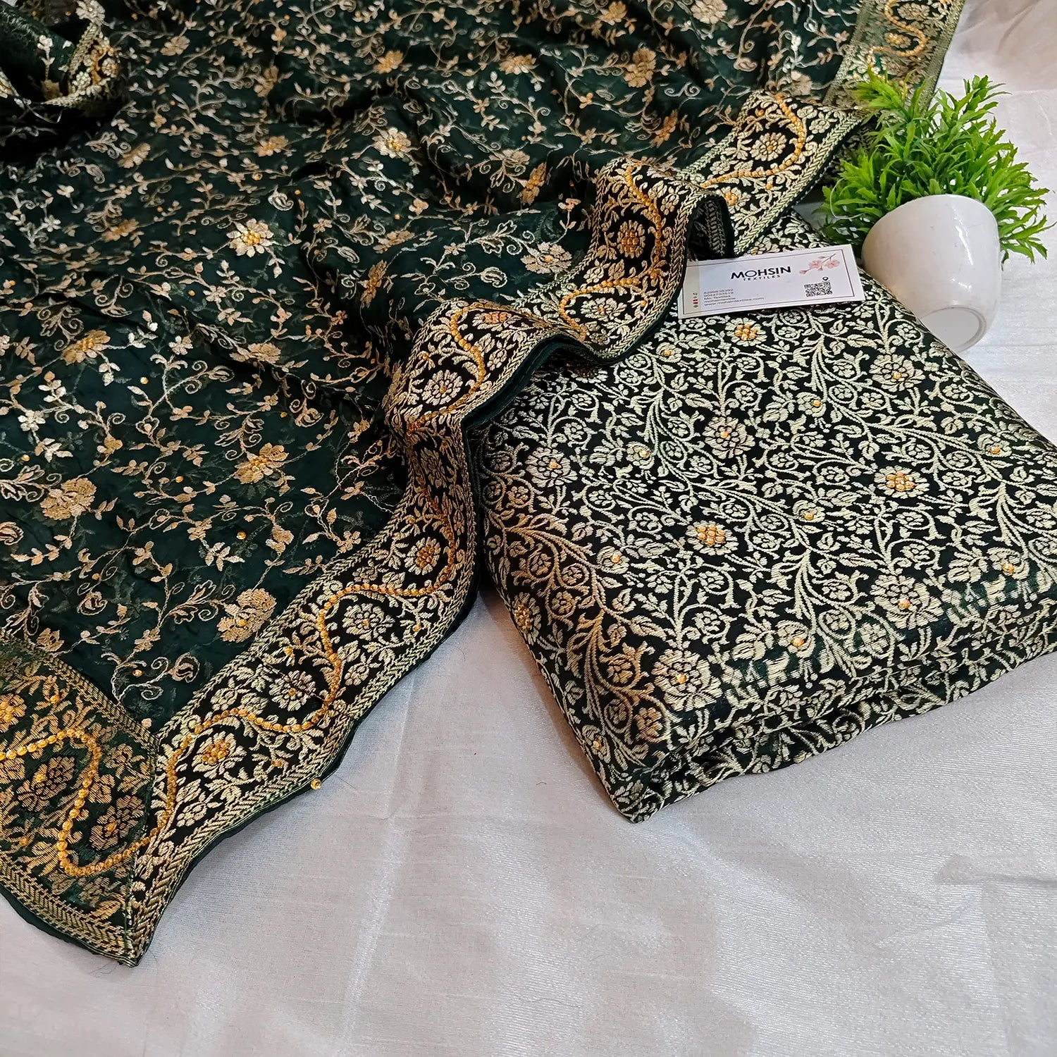Bottle Green Stone Work Kimkhab Silk Banarasi Gharara