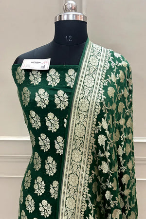 Bottle Green Guldasta Pure Georgette Silk Banarasi Suit
