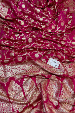 Pink Golden Zari Katan Silk Banarasi Saree