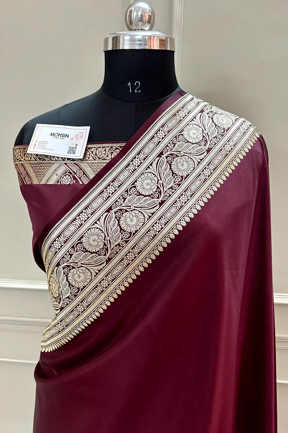 Wine Royal Plain Katan Silk Banarasi Saree