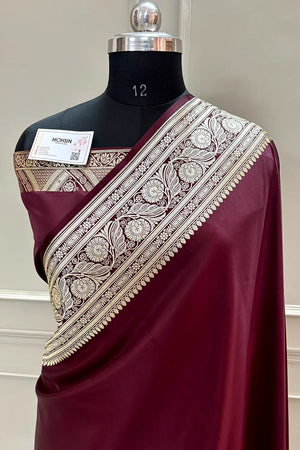 Wine Royal Plain Katan Silk Banarasi Saree