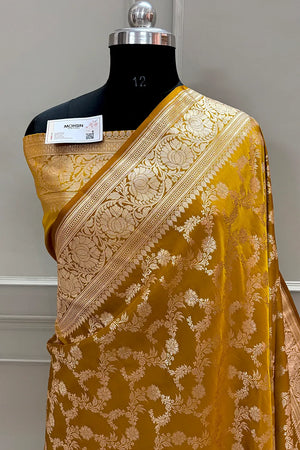 Mustard Moglai Jaal Katan Silk Banarasi Saree