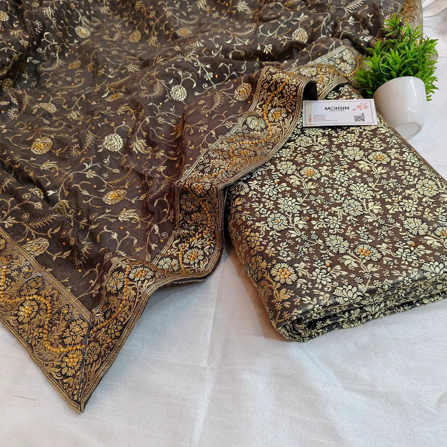 Grey Mauve Stone Work Kimkhab Silk Banarasi Gharara