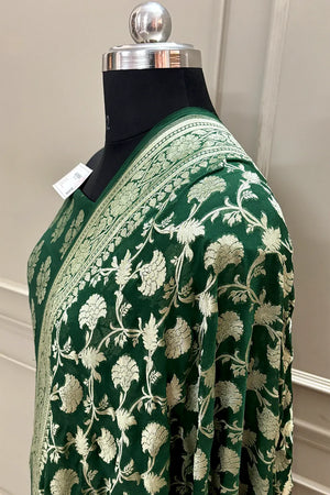 Bottle Green Guldasta Pure Georgette Silk Banarasi Suit