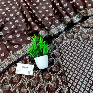Brown Surahi Jaal Cotton Silk Banarasi Suit