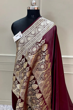 Wine Royal Plain Katan Silk Banarasi Saree