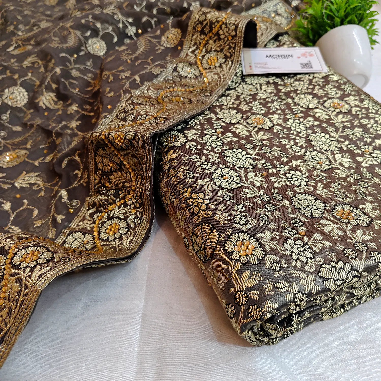 Grey Mauve Stone Work Kimkhab Silk Banarasi Gharara