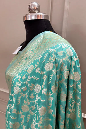 Mint Green Gulabi Jaal Katan Silk Banarasi Saree