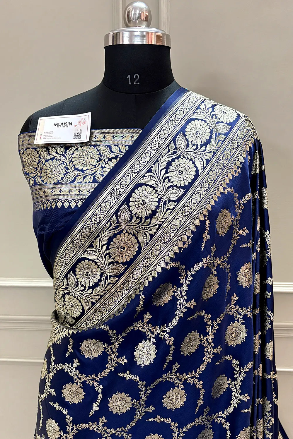 Navy Blue Murmuri Jaal Katan Silk Banarasi Saree