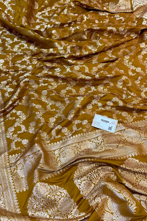 Mustard Moglai Jaal Katan Silk Banarasi Saree