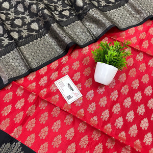 Red and Black Frozen Tree Satin Silk Banarasi Suit