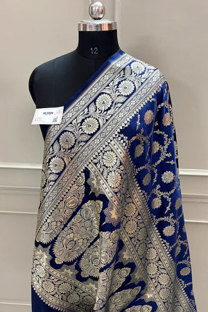 Navy Blue Murmuri Jaal Katan Silk Banarasi Saree