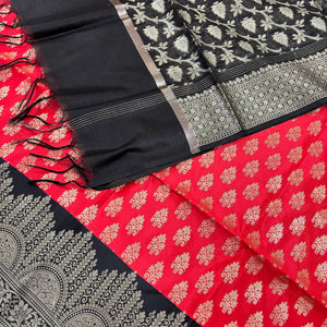 Red and Black Frozen Tree Satin Silk Banarasi Suit