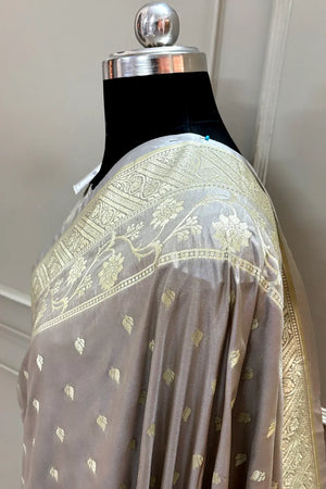 Beige Mahinki Buti Katan Silk Banarasi Saree