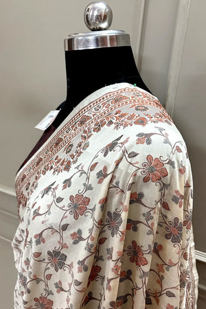 Beige and Wine Resham Silk Banarasi Saree